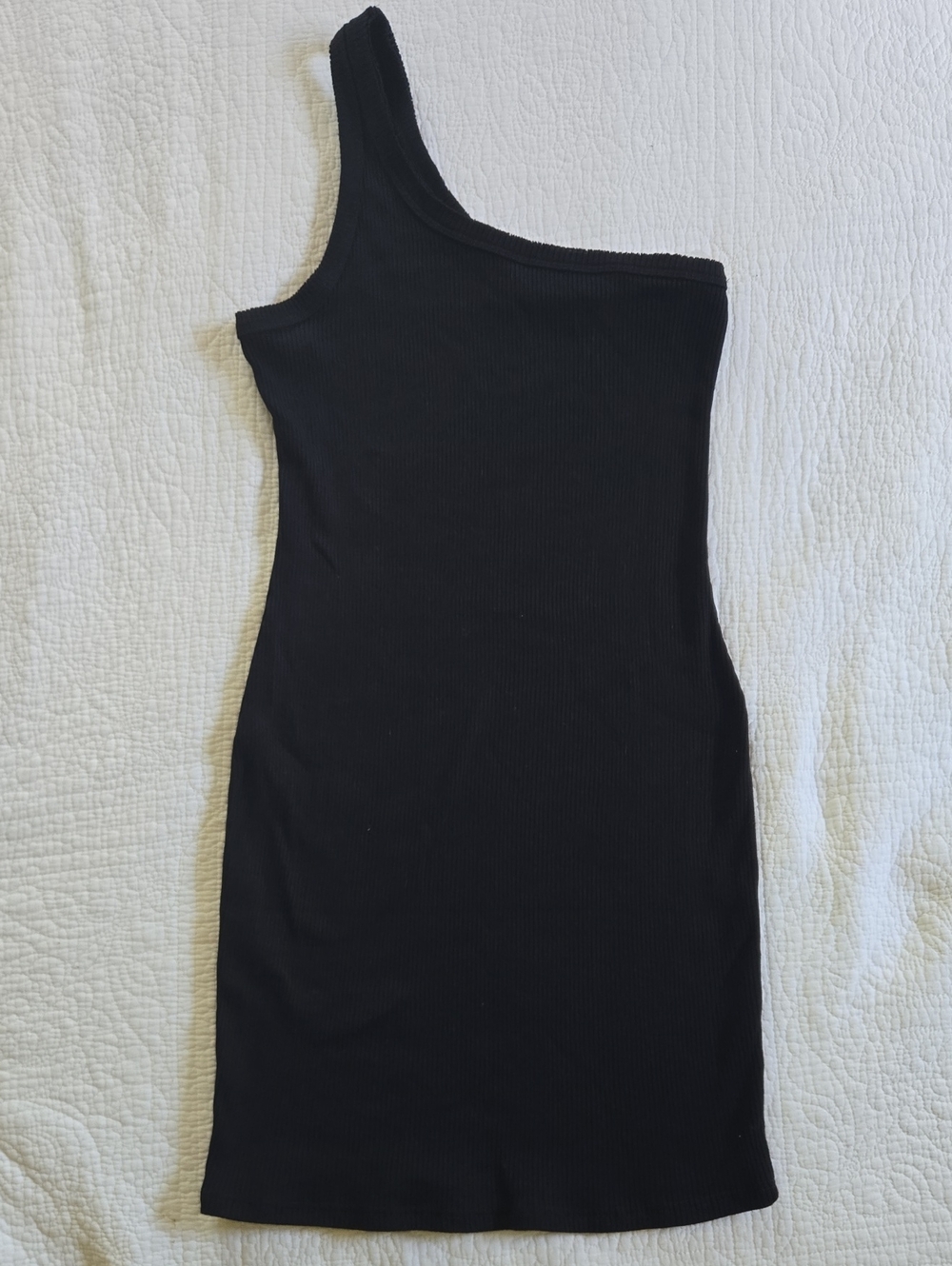 One-Shoulder Black Ribbed Bodycon Dress